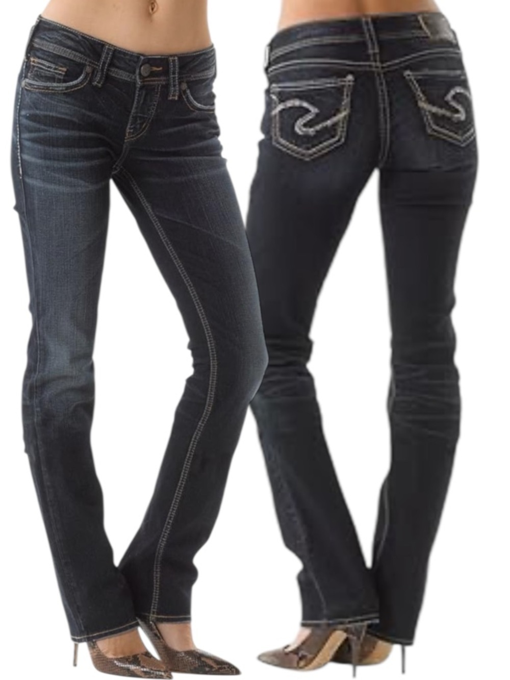 Silver Jeans Suki Mid Rise Baby Boot Jeans Dark Wash W32 L33 Curvy Fit